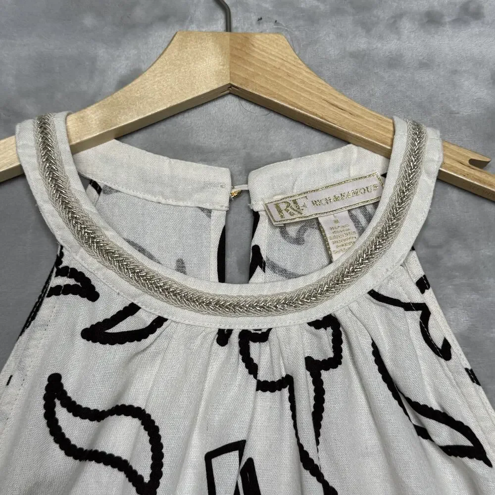Rich & Famous Tank Top Womens Medium White Brown Paisley Halter Beaded Trim - Picture 3 of 7